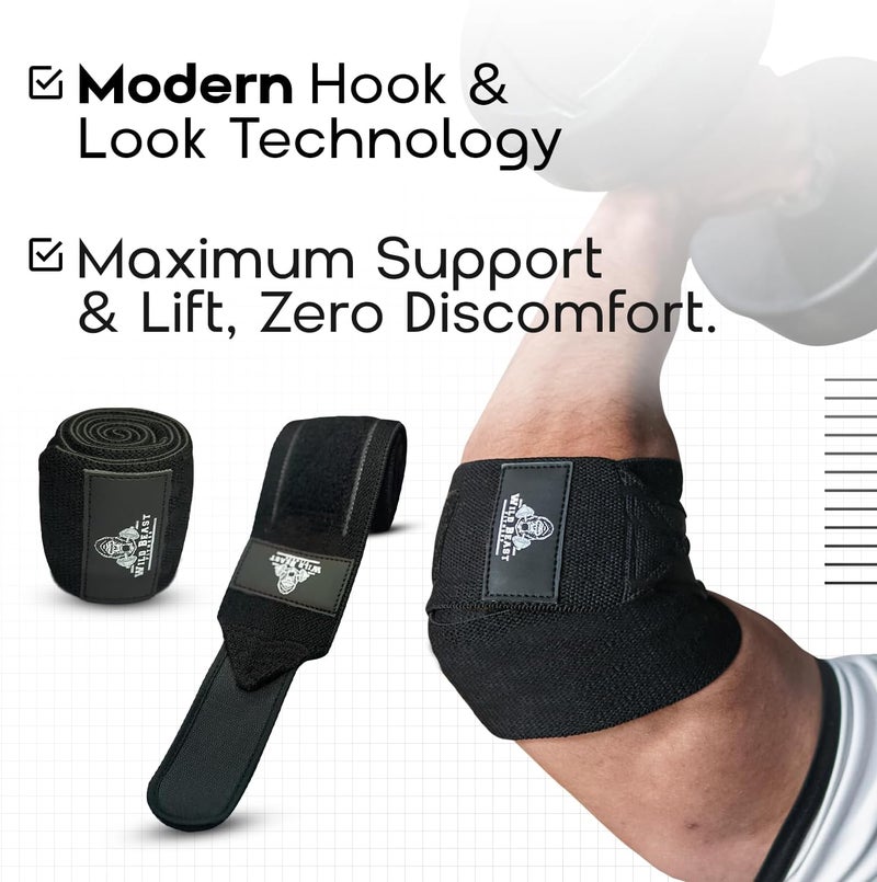 WildBeast Elbow Wraps for Weightlifting Men (Pair), Stretchable 41" Elbow Compression Strap, Weightlifting Straps for Bench Press, Strength Training & Fitness Support, Elbows Straps for Golfer's Elbows & Tendonitis - Image 2